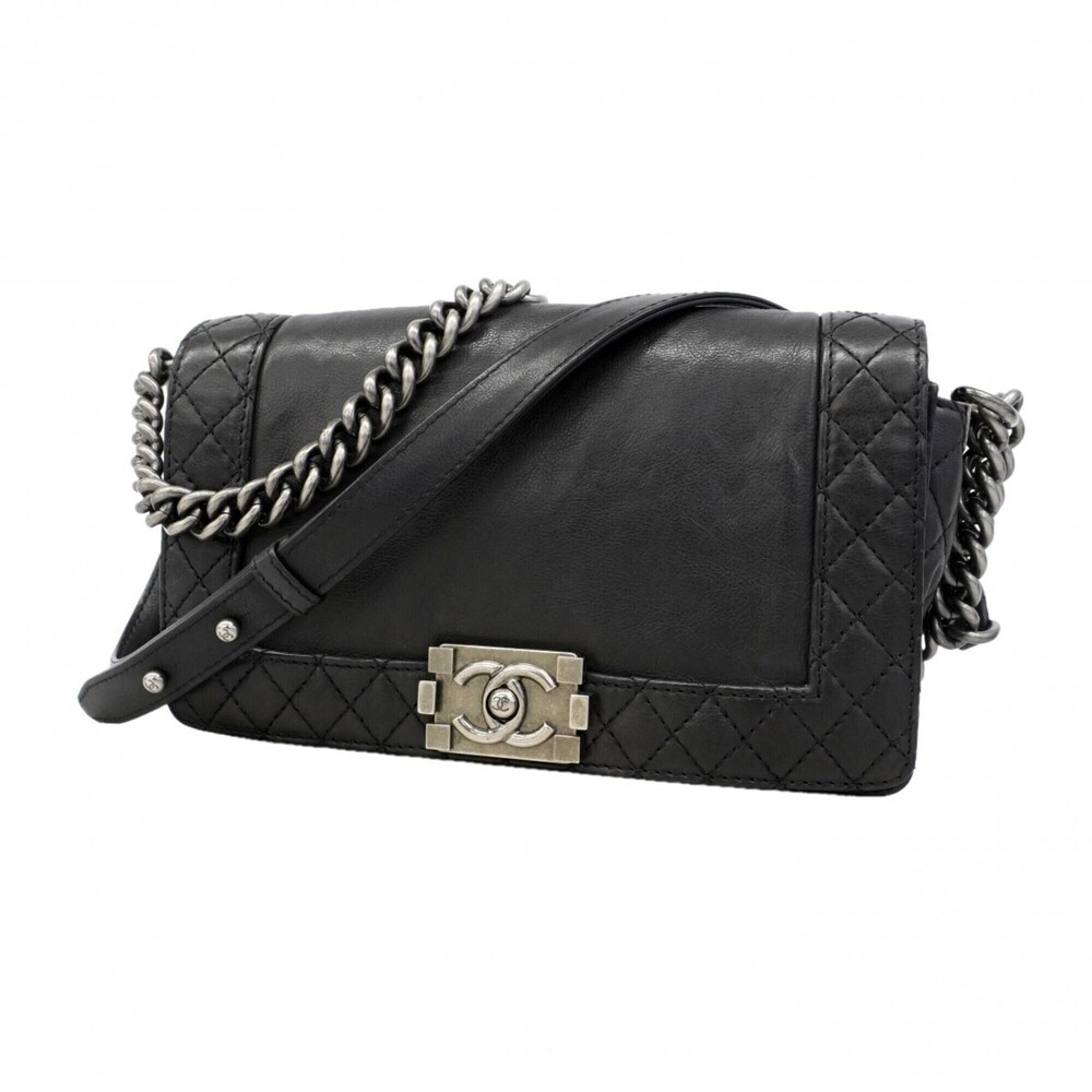 Chanel Boy Chain Shoulder Bag, Calfskin, Black, Women's, P3256058